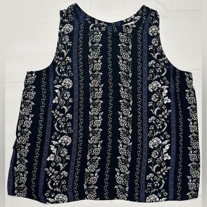 LOFT Navy, Black, and White Floral Tank Top